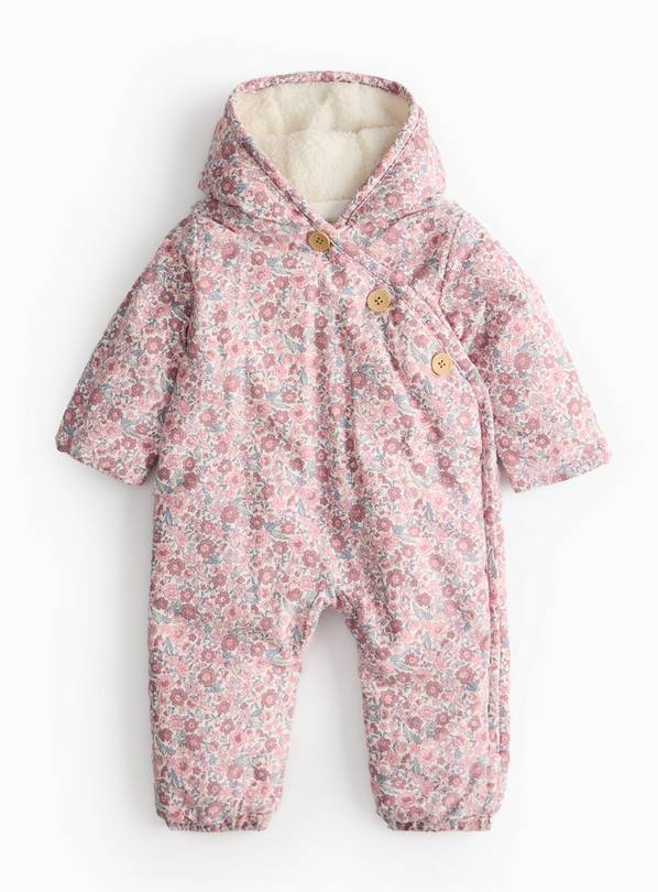 Pink Floral Printed Corduroy Snowsuit  6-9 months